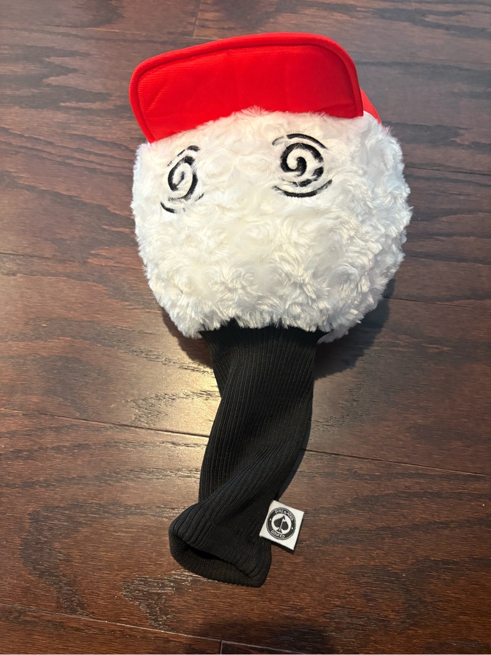 Pins & Aces Plush White & Red Novelty Driver Headcover with Black Sock